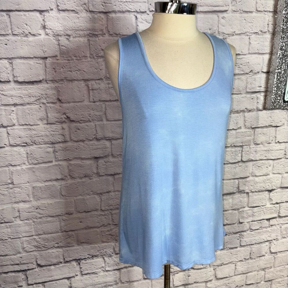 LA Threads Women's Acid Washed Blue Scoop Neck Slash Back Stretch Tank Top L - Picture 6 of 8